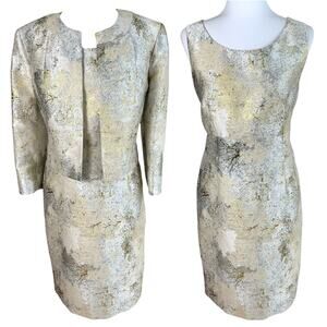 Alber Nipon Size 12 Dress Suit Blazer Jacket Cream Gold Metallic Brocade Formal